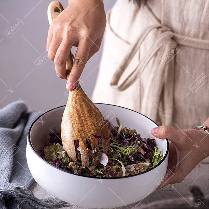 2pcs Salad Spoons 10-inch Durable Acacia Wood Cutlery Set Salad Mixer Fork And Spoon Salad Servers Spcoons Cooking Utensils