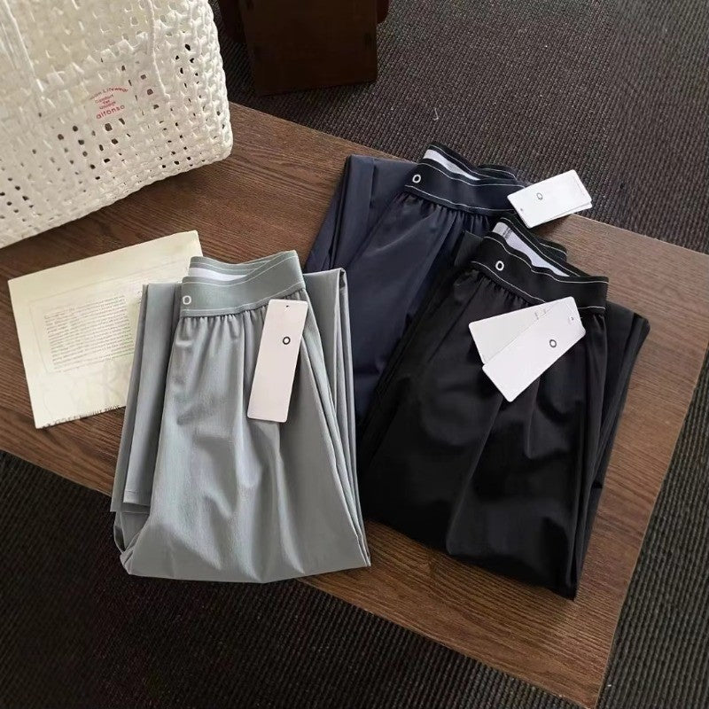 New Elastic High Waist Casual Sports Pants Solid Color American Style Pants 2025 Fashion High Street Summer Straight Trousers