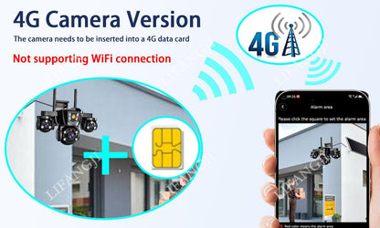 V380 Pro WiFi Wireless Solar Camera 4G Sim Card Three Screen Outdoor Solaire CCTV Three Lens Battery 360 Solar Security Cameras
