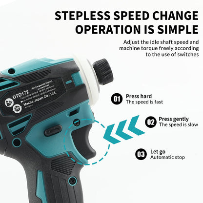 Parafusadeira Makita DTD172 Sem Fio, Furadeira de Carregamento, Parafusadeira Brushless, Chave de Fenda Elétrica de 18V, Furadeira de Impacto Manual Elétrica, Ferramenta Elétrica