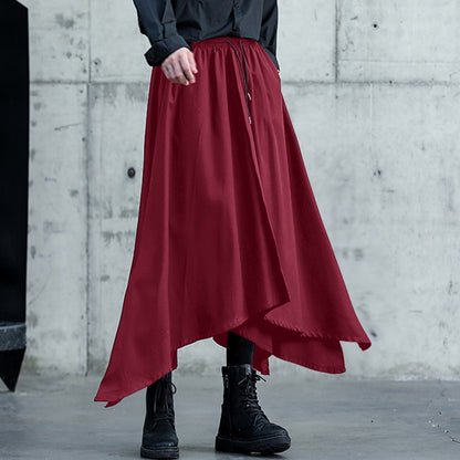 INCERUN Men Irregular Pants Solid Color Drawstring Loose Casual Wide Leg Trousers Men Streetwear 2025 Fashion Male Skirts Pants