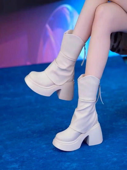 Autumn and winter new waterproof platform thick heeled fashion boots with thick sole height increasing short tube slimming boots