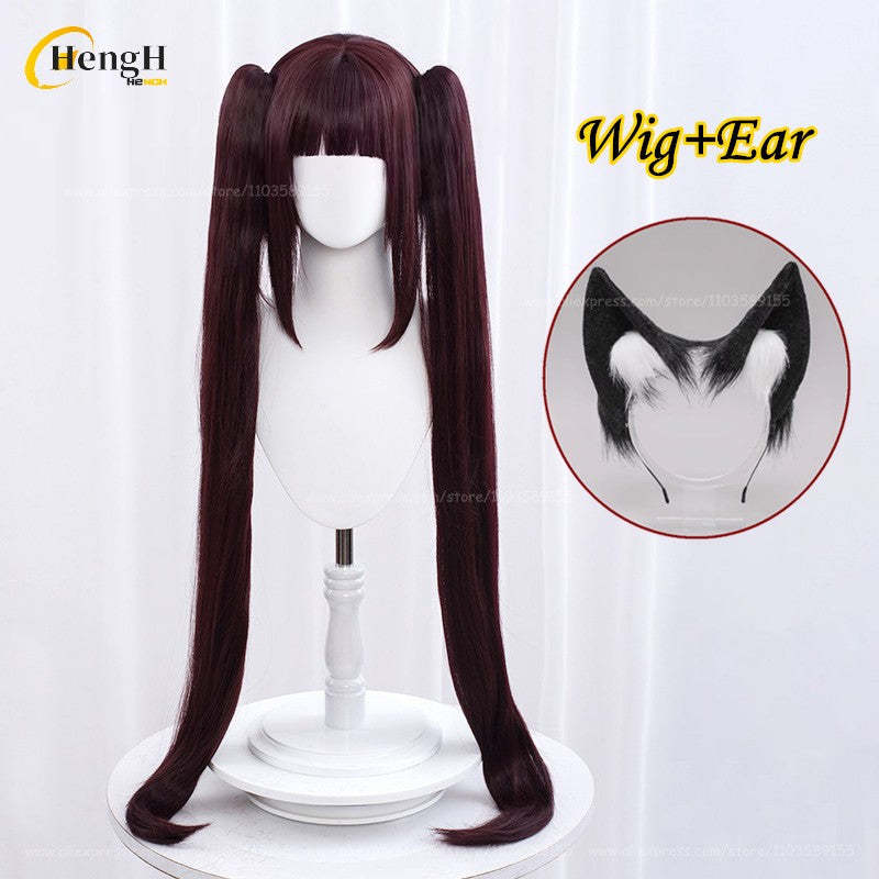 Em estoque Anime Vanilla Chocolat Chocola Cabelo Sintético Longo 100cm Perucas Cosplay Com Orelha Perucas de Festa Resistentes ao Calor + Touca de Peruca