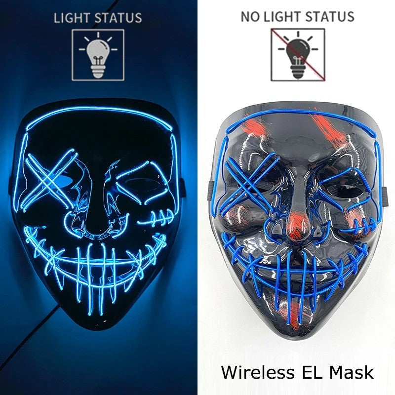 Wireless Neon LED Purge Mask Multi Glow Horror Face Cover Unisex Light Up Headgear For Halloween Masquerade Carnival Cosplay