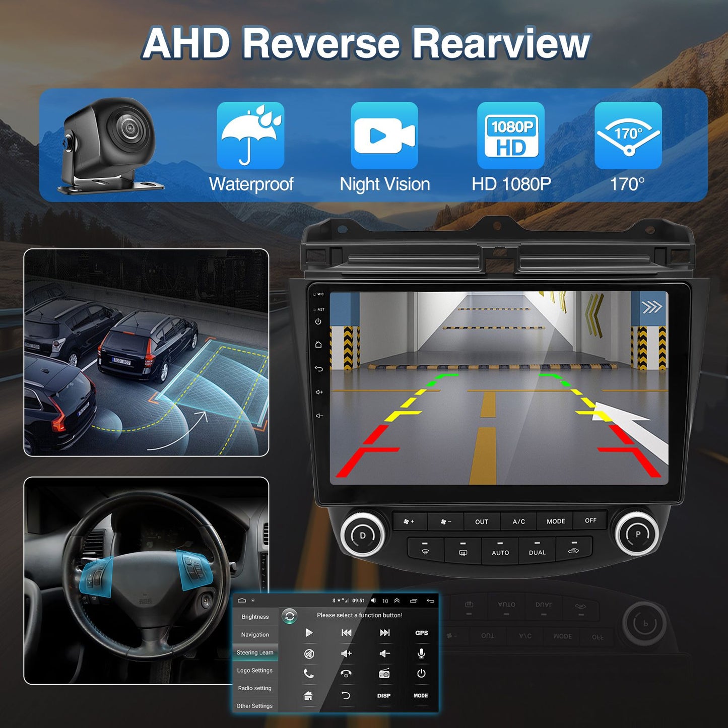 10.1 Inch Android13 Wireless Car Carplay Android Navigation Reversing Camera All-in-one 2+32G CarPlay GPS For Honda Accord 03-07