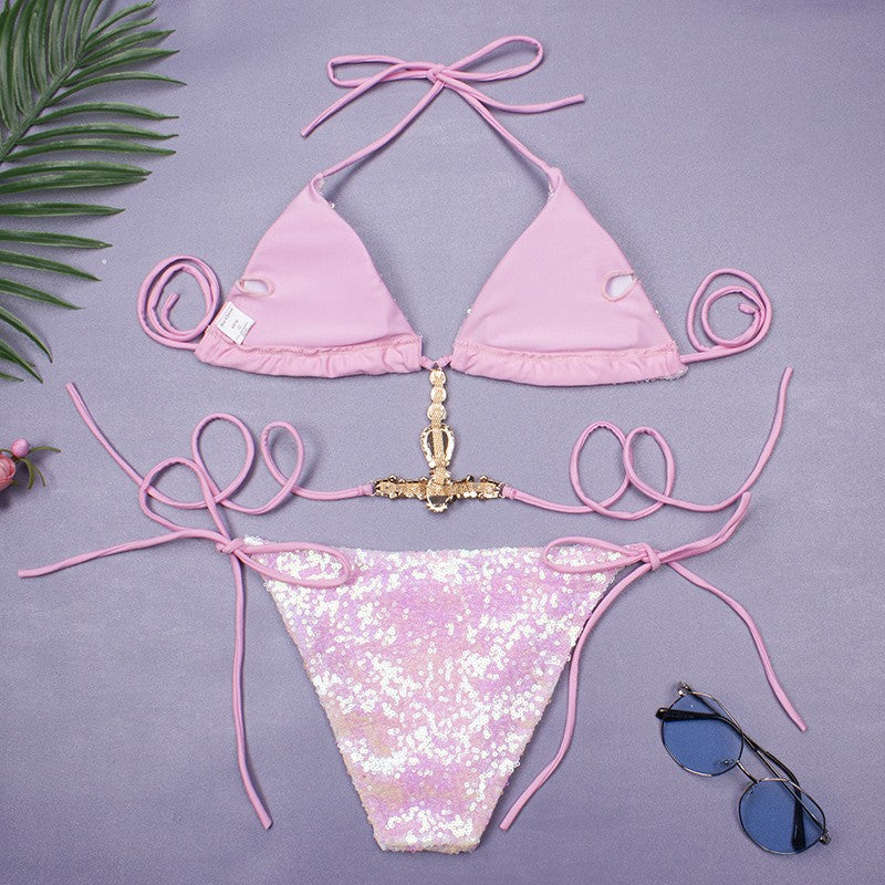 Sequins Sexy Bikinis Swimsuit With Rhinestones Women Swimwear Female Push Up Bikini Beach Swim Wear Bathing Suits Pool Bather
