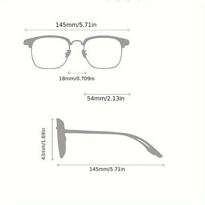 Retro Stylish Men's Half-Frame AC Lens Glasses - Sleek Iron Alloy Frame, Lightweight & Durable, Perfect for Casual or Formal