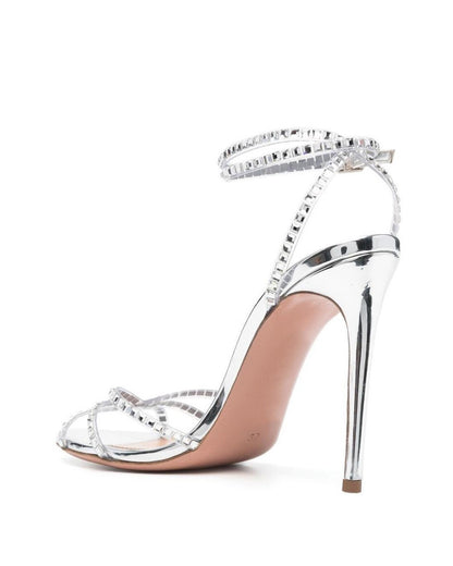 Luxury Shinny Crystal Diamond Stiletto High Heel Sandals Female Blue Buckle Ankle Strap Sandal Shoes Party Belt 2025 New Summer