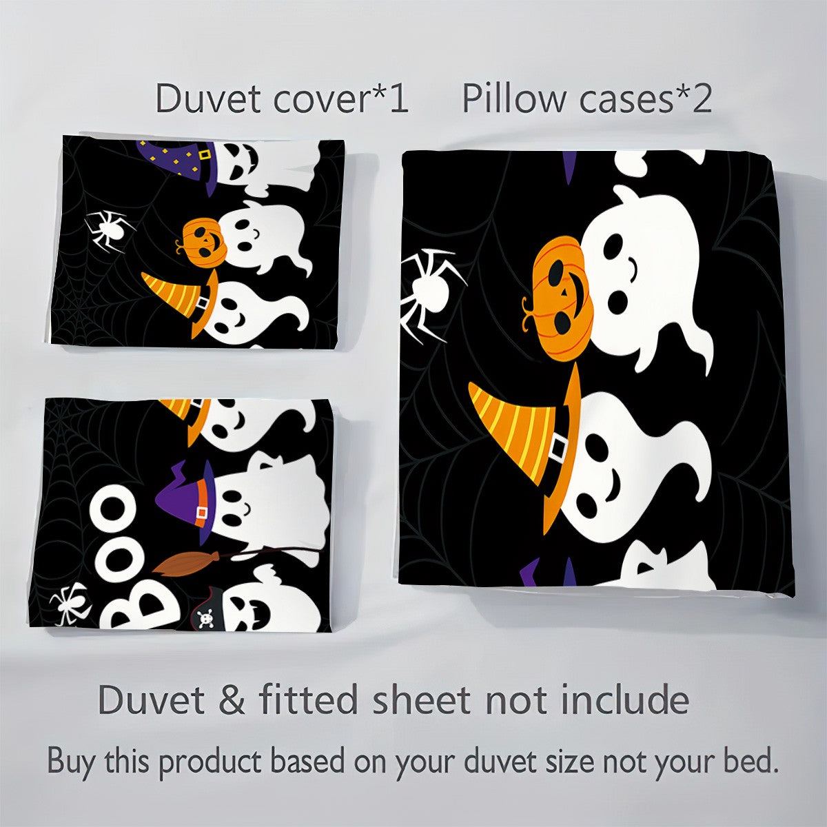 3 capas de edredom fofas de fantasma de Halloween, 1 capa de edredom + 2 fronhas, sem enchimento. Conjunto de cama macio e confortável, lavável à máquina