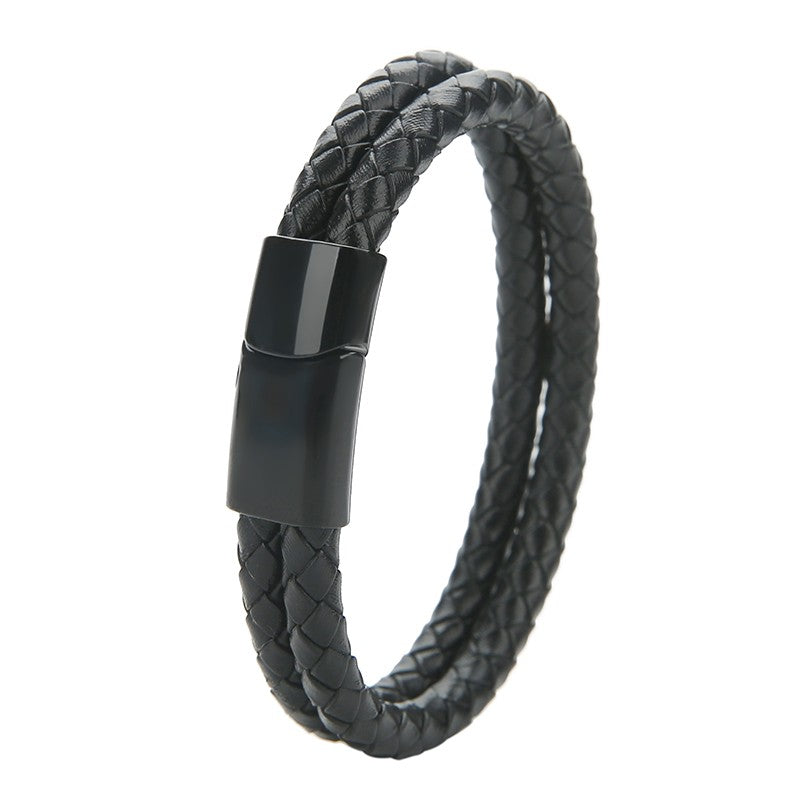 New Vintage Double Layer Braided Leather Bracelet for Men Women Magnetic Clasps Bracelets Punk Charm Men Fashion Jewelry