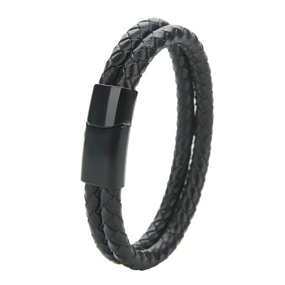 New Vintage Double Layer Braided Leather Bracelet for Men Women Magnetic Clasps Bracelets Punk Charm Men Fashion Jewelry