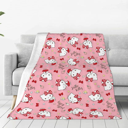 Christmas Hello Kitty Blankets Quality Warm Throw Blanket Winter Travel Office Couch Bed Graphic Bedspread