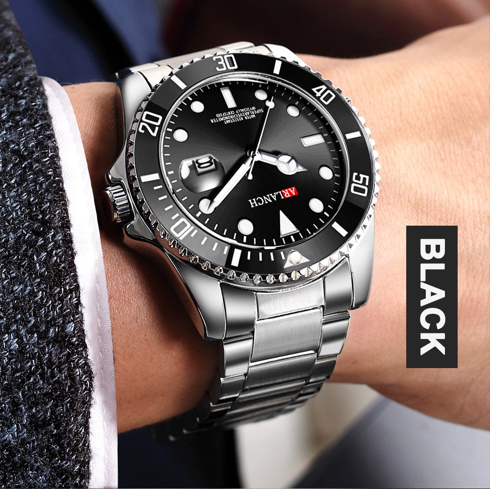 Business Stainless Steel Watch 40mm Classic Red Blue Circle Diving Series Magnifying Glass Calendar Quartz Watches montre homme