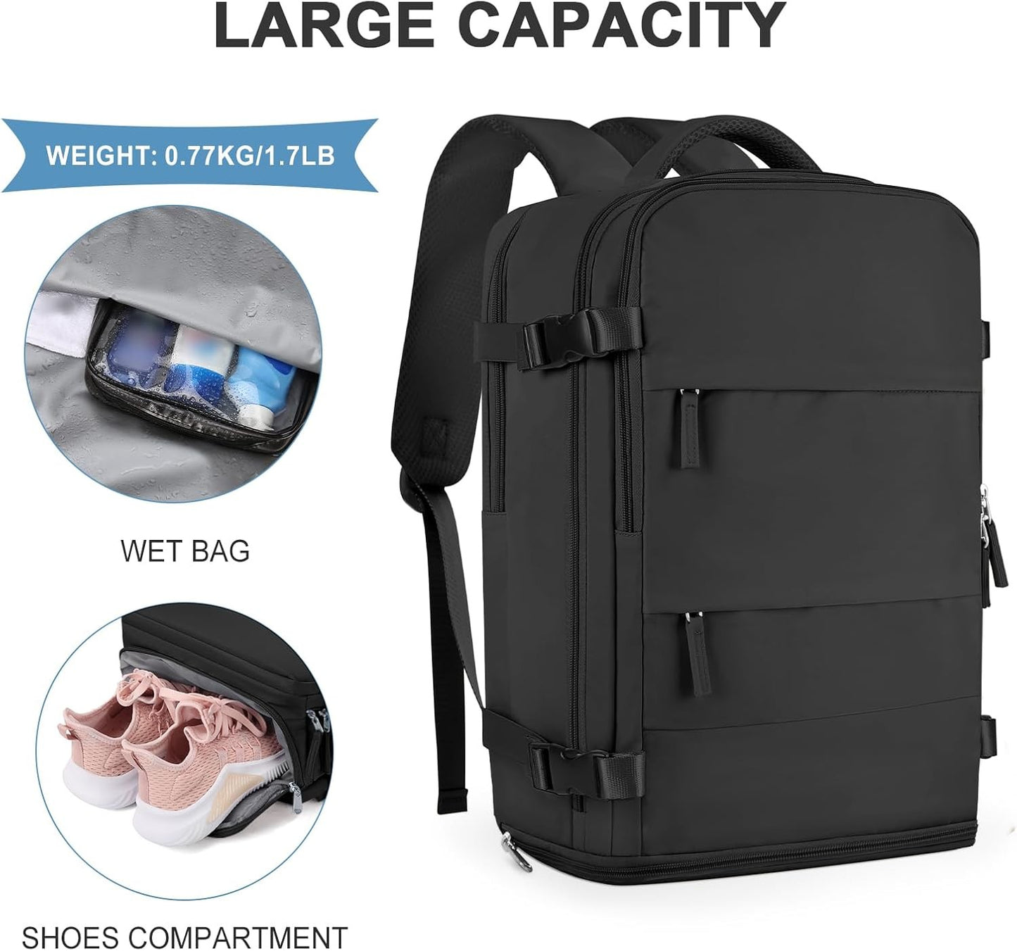 Mochila de viagem para mulheres e homens, aprovada para voos, impermeável, esportiva, casual, pequena para caminhada
