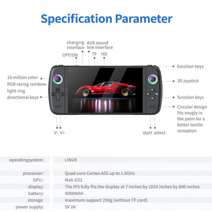 M27 Portable Retro Handheld Game Console 7 Inch IPS Handheld Video Game Player, Open Source Game Device Support Multiple Systems