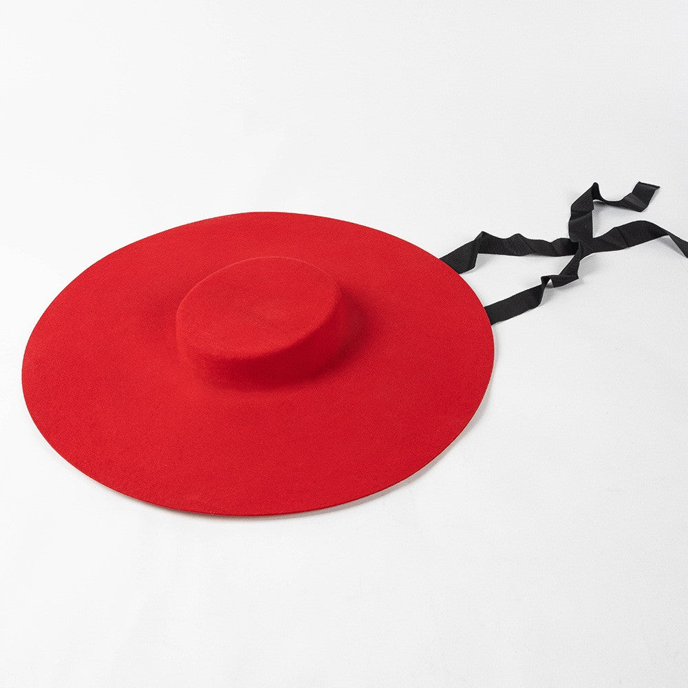 Chapéu de feltro de lã de 4cm de altura, aba grande de 15cm, chapéu fedora de copa rasa para homens e mulheres, chapéu de aba grande novo.