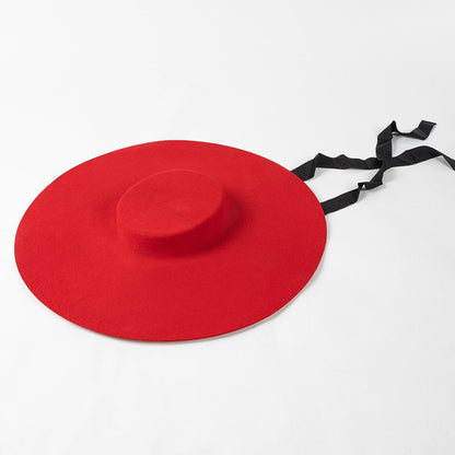 Chapéu de feltro de lã de 4cm de altura, aba grande de 15cm, chapéu fedora de copa rasa para homens e mulheres, chapéu de aba grande novo.