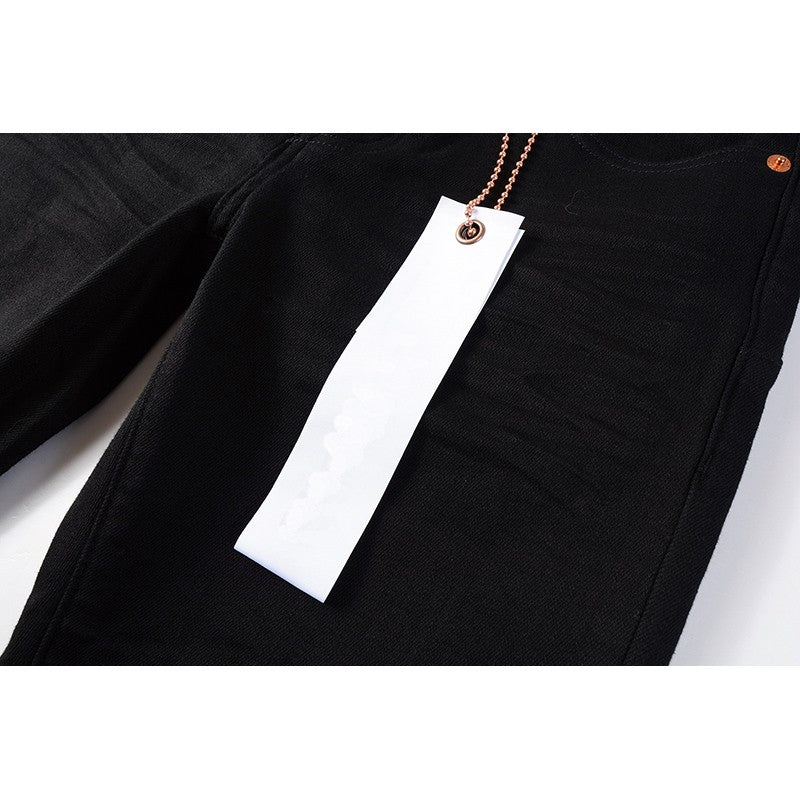 The Best Seller American High Street Men's Distressed Blank Black Stretch Skinny Button Fly Ripped Jeans Pants