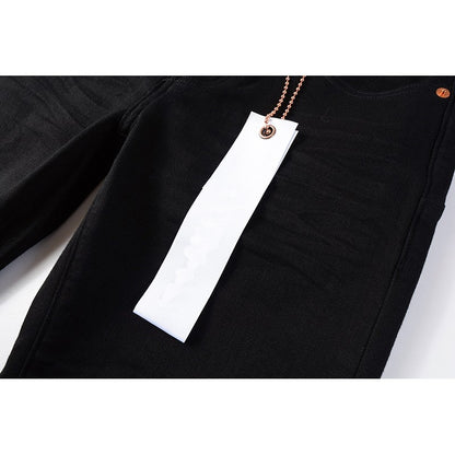 The Best Seller American High Street Men's Distressed Blank Black Stretch Skinny Button Fly Ripped Jeans Pants