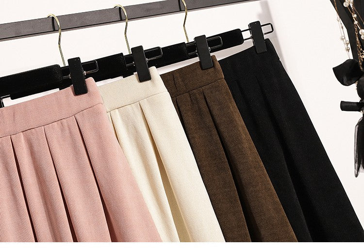 2025 Plus Size Pleated Skirts Solid Versatile Medium Length Skirt A-Line Maxi Gown Cover Autumn Winter New Half-length Skirt