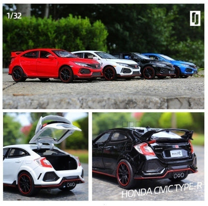 Carrinhos de brinquedo Honda Civic Type-R em liga metálica, escala 1:32, modelos fundidos com som e luz, veículos em miniatura, presentes de aniversário para crianças e adultos