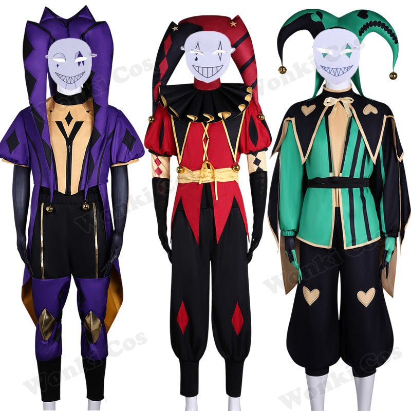 Game The Freak Circus Cosplay Costume Pierrot Jester Harlequin Cosplay Adult Clown Joker Mask Uniform Halloween Carnival Outfits