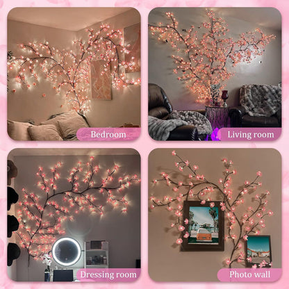 Cherry LED Tree Branch Lights 8 Modes USB Powered Cherry Blossom Branch Decoration Night Lights for Indoor Home Walls and Doors