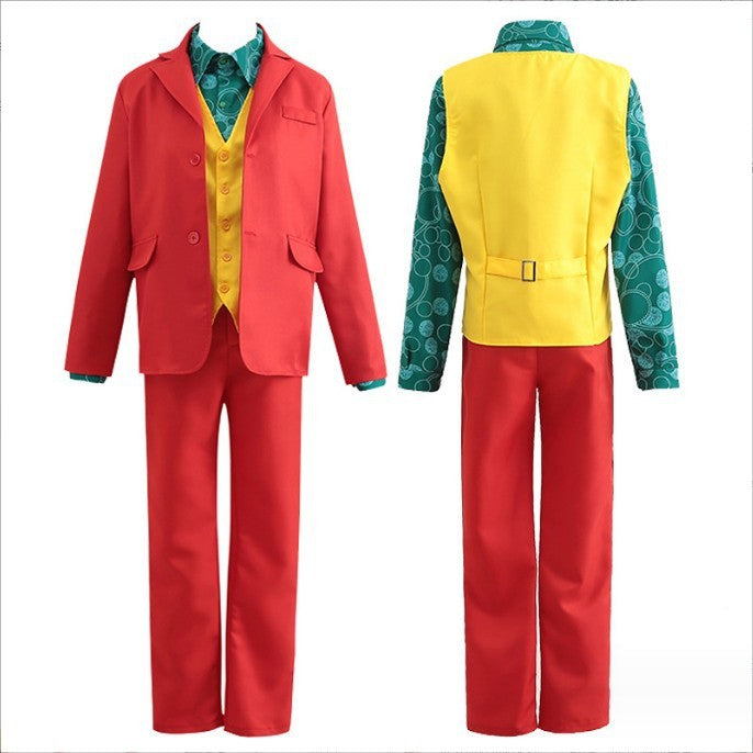 Joker Cosplay Costume Set - Joaquin Phoenix Arthur Fleck Clown Red Dipped Outfit with Green Wig - Personalized Uniform Ensemble