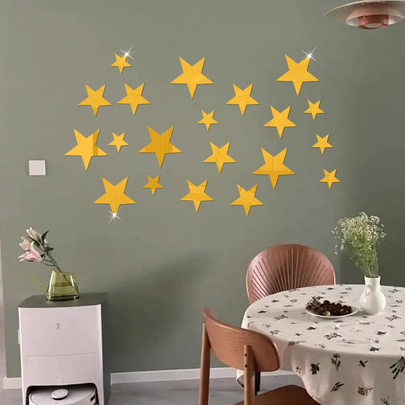 3D Star Mirror Wall Sticker Large Medium and Small Combination Acrylic Mirror Wall Sticker Home Living Room Wall Decorations