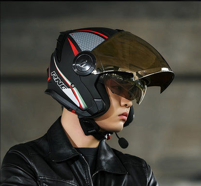 Capacete 3/4 para Motocicleta com Bluetooth, Viseira Dupla, Aprovado pelo DOT, Capacete de Pilotagem para Bicicleta Elétrica e Motocicleta