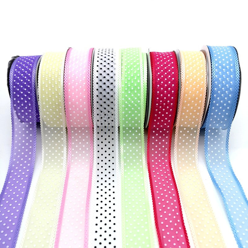 5 yards 1" 25mm Ribbon Wedding Party Decoration Organza Ribbon Printing Dots Gift Wrapping Hair Bows DIY Christmas Ribbon #22