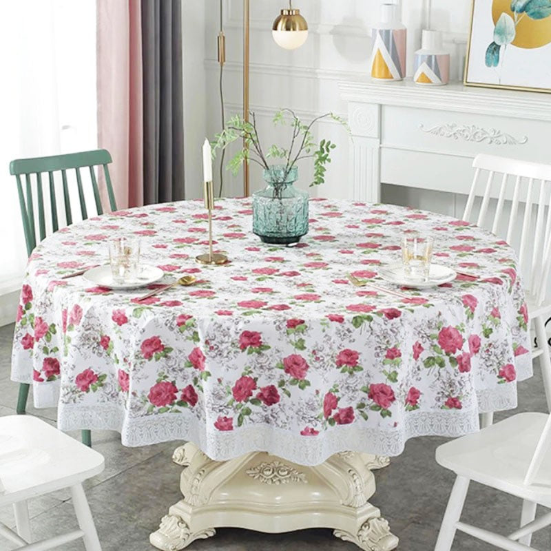 137/152/180/200/220cm 7Colors Oil-proof Flower Grid Round Table Cloth Waterproof Party Festival Surface Cover Picnic Blanket