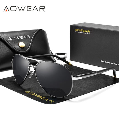 Óculos de Sol Masculino AOWEAR de Aviador Polarizado Espelhado Para Homem HD Dirigir Piloto Óculos de Sol lunettes de soleil homme