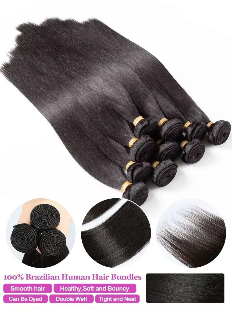 Cabelo Humano Liso de 26 28 30 Polegadas, Pacotes de Cabelo Virgem Brasileiro Remy Cru, Trama de Extensão 100% Não Processada, Preto Natural para Mulheres