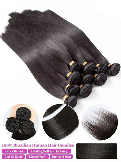Cabelo Humano Liso de 26 28 30 Polegadas, Pacotes de Cabelo Virgem Brasileiro Remy Cru, Trama de Extensão 100% Não Processada, Preto Natural para Mulheres