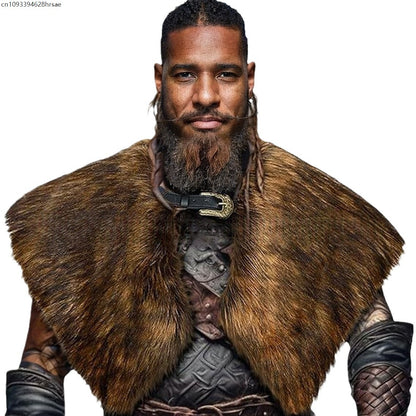 Fur Collar Winter Clothing King Warrior Cloak Viking Fur Shawl Medieval Warrior Artificial Fur Cloak Halloween Cosplay Costume