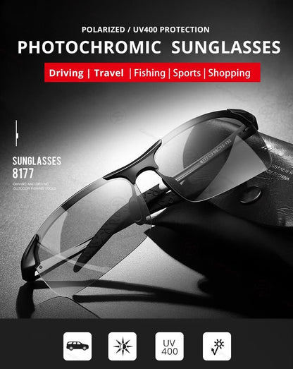 CoolPandas Óculos de Sol Fotocromáticos Masculinos Polarizados Sem Aro para Esportes ao Ar Livre Óculos de Condução Dia Noite Camaleão Óculos Masculinos