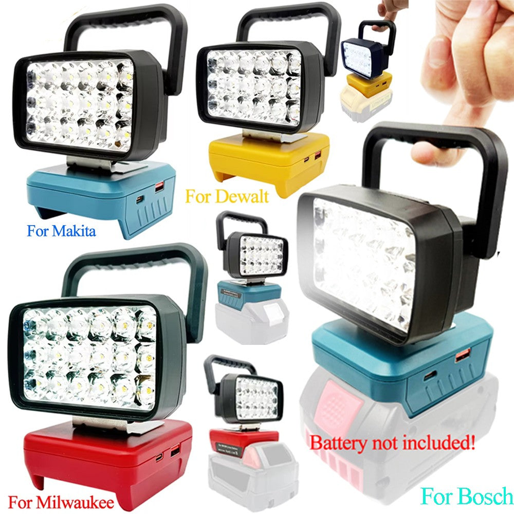 Para Makita Para Milwaukee Para Dewalt Para M18 Para Bosch Bateria de Lítio Estojo Banco de Potência USB Lanternas Holofote Luzes de Trabalho Lâmpada