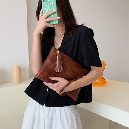 Casual Tassel Handheld Bag Korean Style Solid Color Zipper Coin Purse PU Leather Handbag Small Item Bag Men