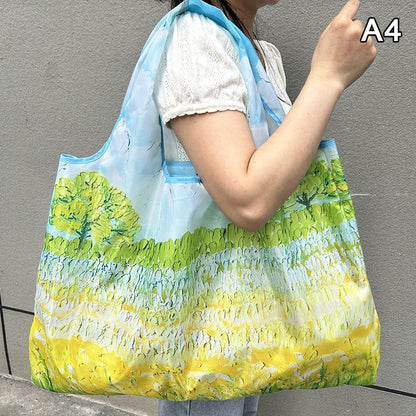 New Fashion Bag Foldable Shopping Bag Reusable Grocery Storage Bag Nylon Portable Shoulder Handbag Travel Tote Bag