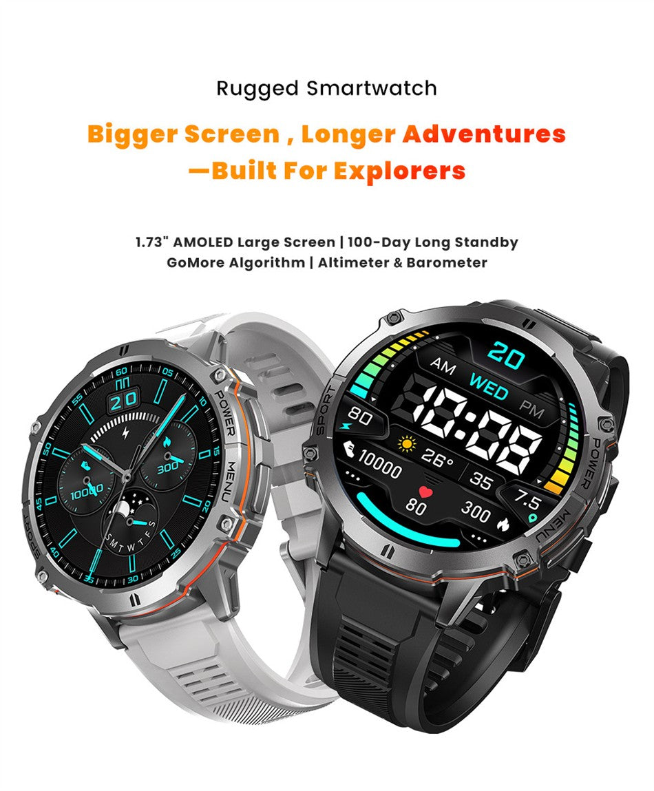 Smartwatch T-Rex 3 Militar Bateria 1000mAh 10ATM À Prova D'água GPS Bússola Altímetro Chamada AMOLED Masculino Natação Esportes