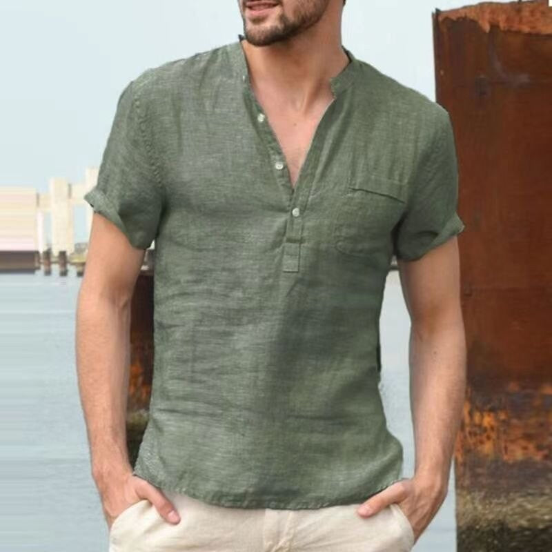 New Summer Men's Short-Sleeved T-shirt Cotton and Linen Led Casual Men's T-shirt Shirt Male Breathable