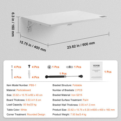 SucceBuy Wall Mounted Folding Table Drop Leaf  Floating Desk with Bracket Fold Down for Home Office Room Kitchen Space-Saving