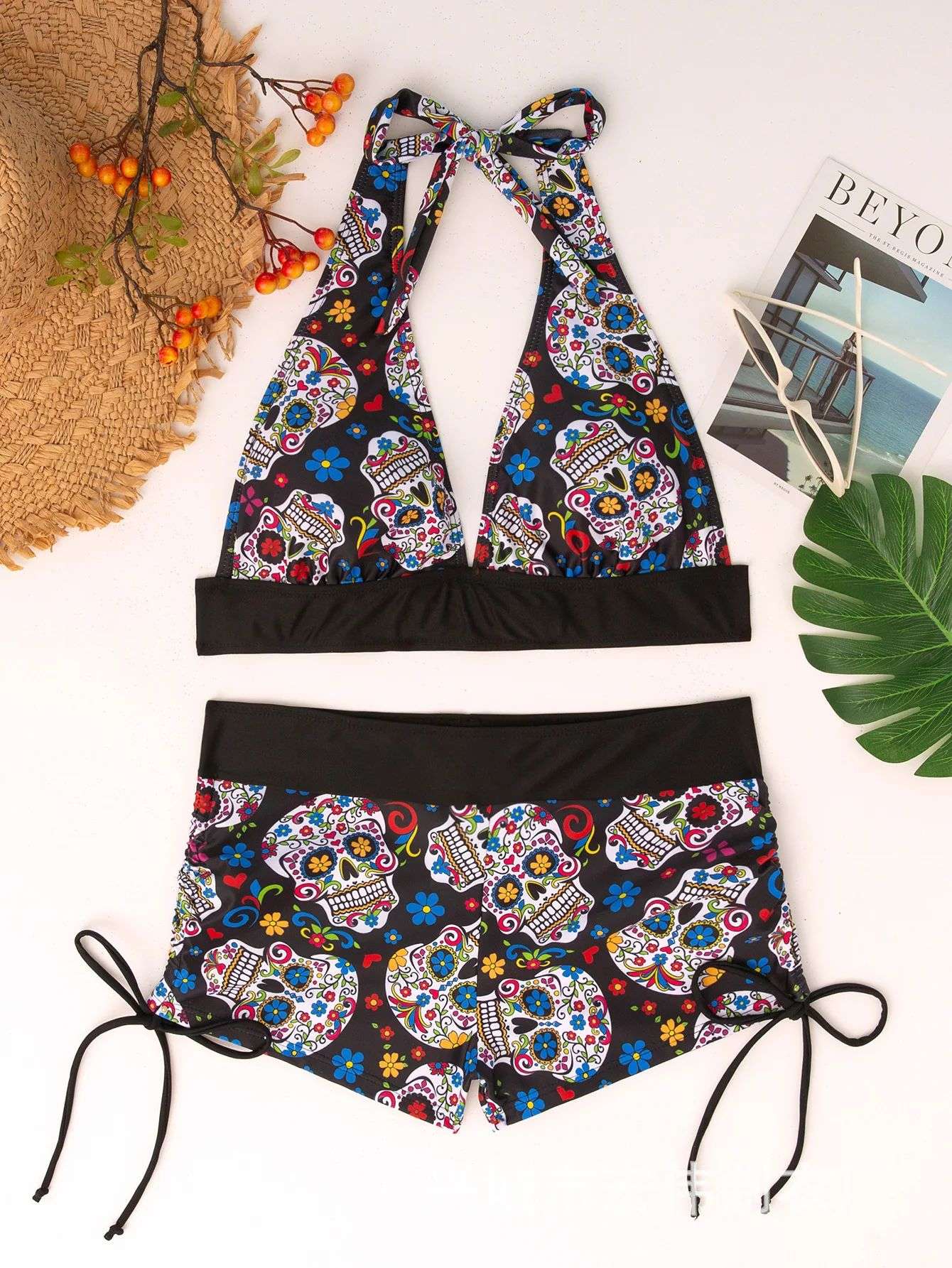 Conservative Skull Print Bikini Women's Swimsuit Flat Briefs New Arrival Swimwear from Mainland China Female Fashionable