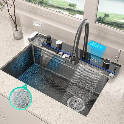 Stainless Steel kitchen Sink With Waterfall Golden Large Single Slot Multifunctional Digital Display Sinks 100*50CM