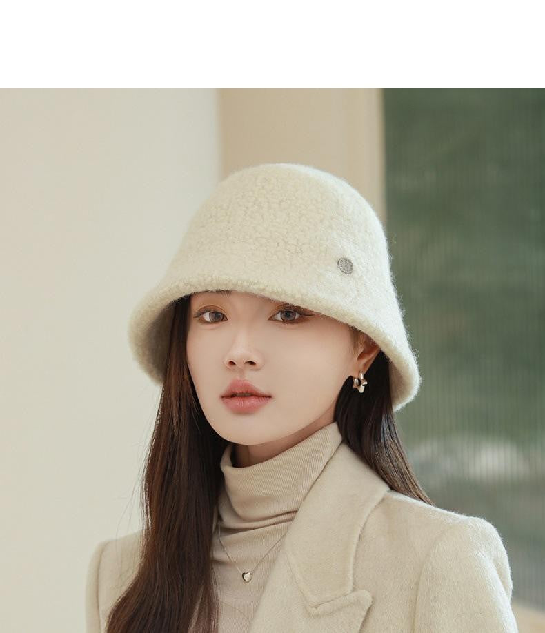 Chapéu Bucket Feminino Outono Inverno Lã Aba Larga Quebra-Sol Bob Cap Manter Quente Casual Vintage Acessórios de Chapéu Feminino