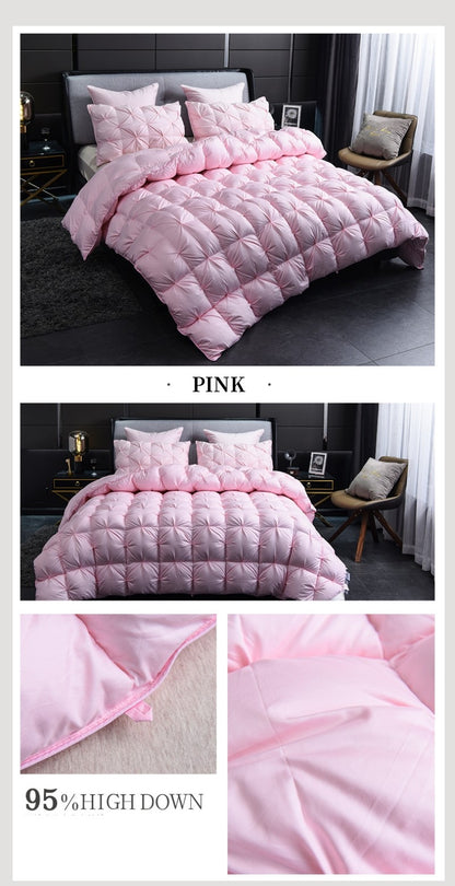 Edredom de Pluma de Ganso Branco Quente Inverno Grosso 3D Pão Edredom Plissado Cobertor Preenchimento para Colcha de Cama de Solteiro Casal