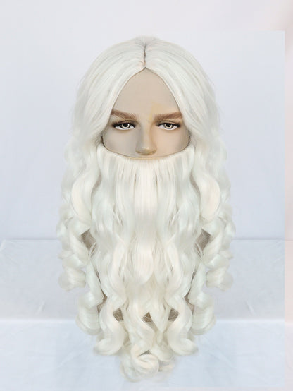 Peruca Sintética Branca Cacheada de Papai Noel para Cosplay Masculino Feminino, para Festas de Carnaval, Festivais de Música, Halloween