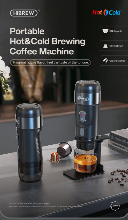 HiBREW Máquina de Café Portátil para Carro e Casa, DC12V Cafeteira Expresso Compatível com Cápsula Nespresso Dolce Pó de Café H4A