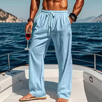 2024 Primavera/Verão Novas Calças Masculinas de Algodão e Linho Moda Verão Casual Cor Sólida Solta Plus Size M-4XL